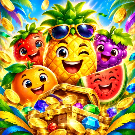 Capa do Fruit Party com frutas coloridas em grade agrupada 7x7
